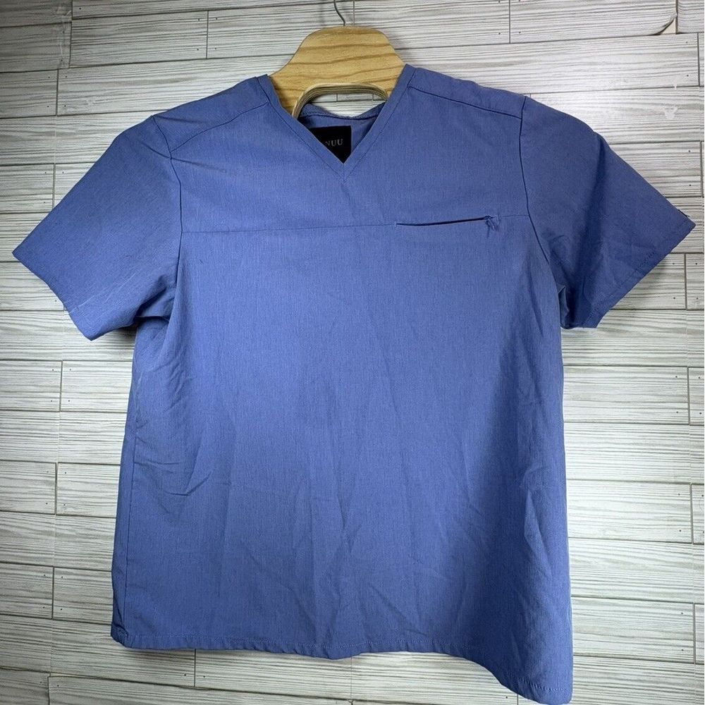 Jaanuu Men's V-Neck 1 Pocket Zipper Scrub Top - Blue XL Medical‎ 2 Ct